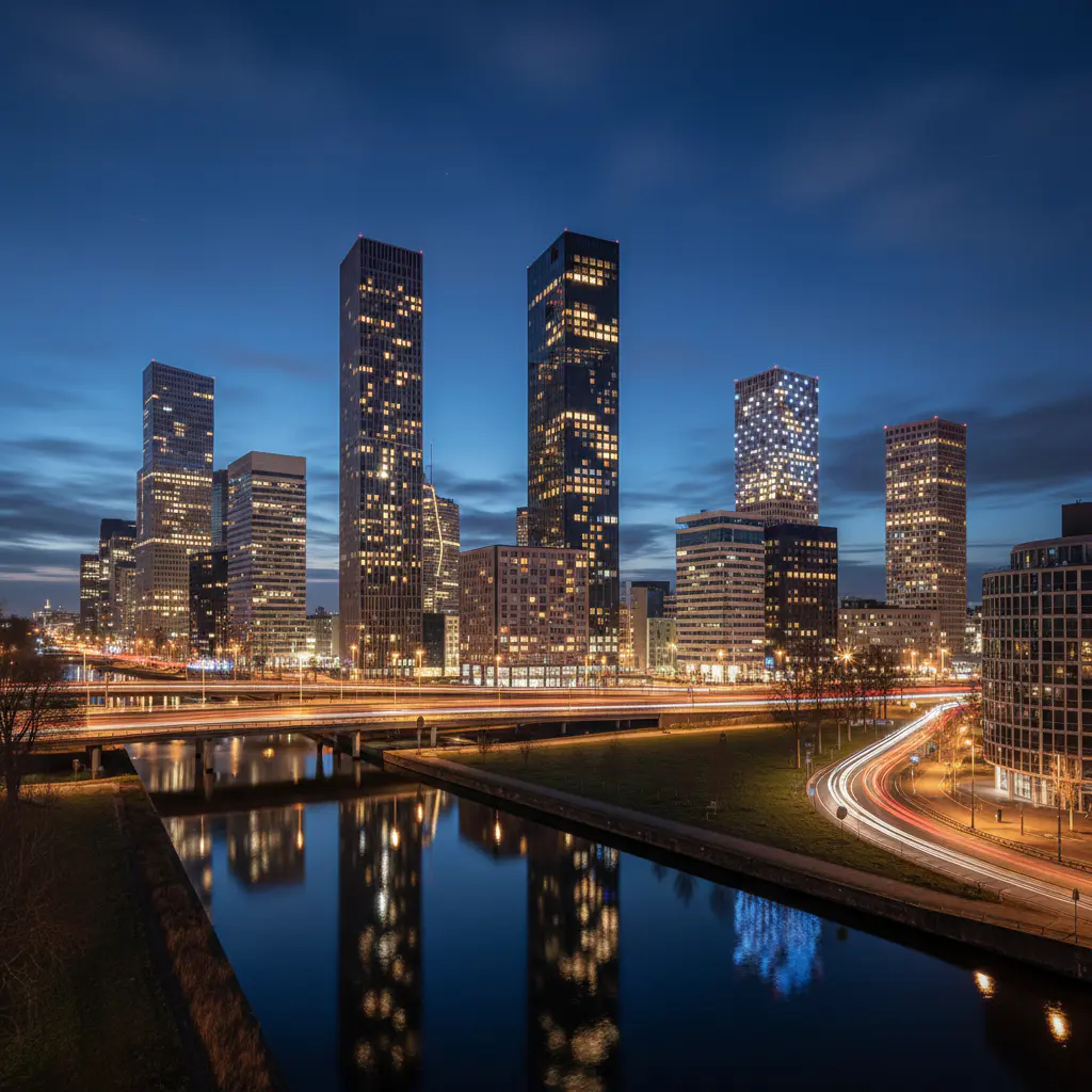 Lichtjes van Amsterdam Zuidas in de nacht